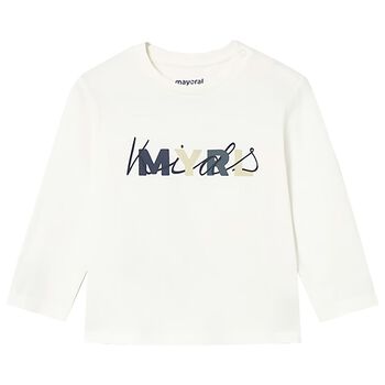 Younger Boys Ivory Logo Long Sleeve Top