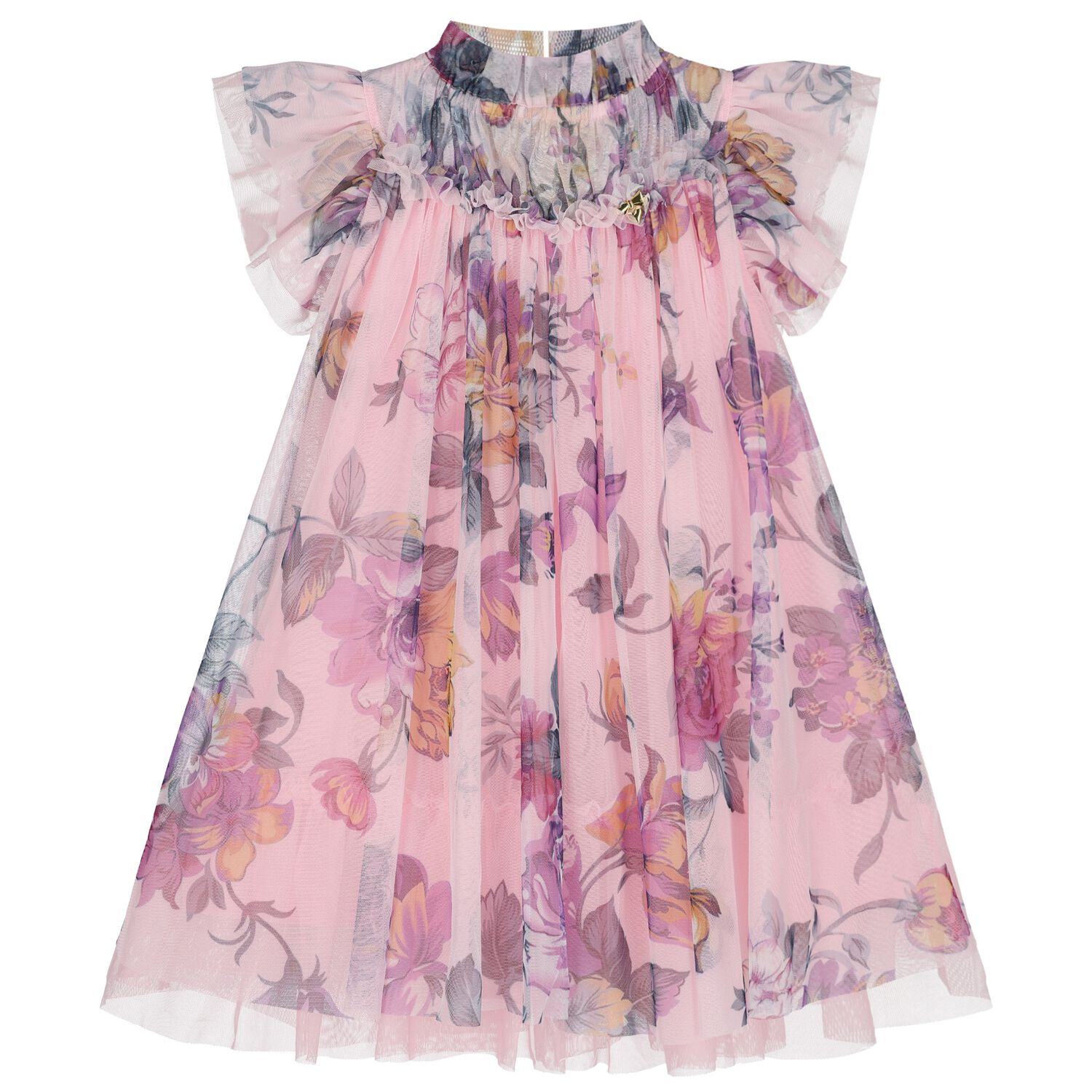 Girls Pink & Purple Floral Tulle Dress, 1, hi-res