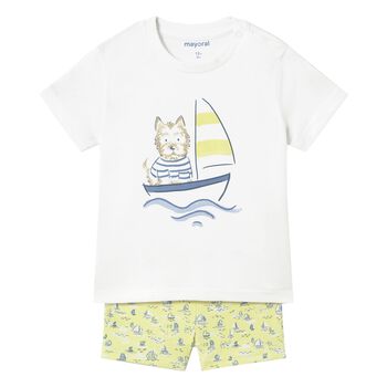 Younger Boys White & Yellow Swim Shorts Set