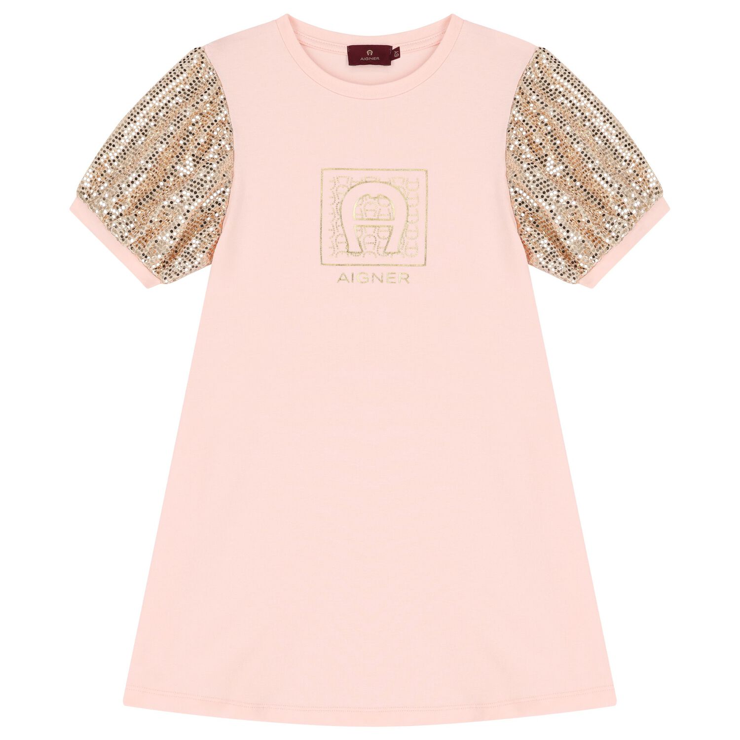 فستان بنات بالشعار باللون الوردي والذهبي , 2, hi-res image number null