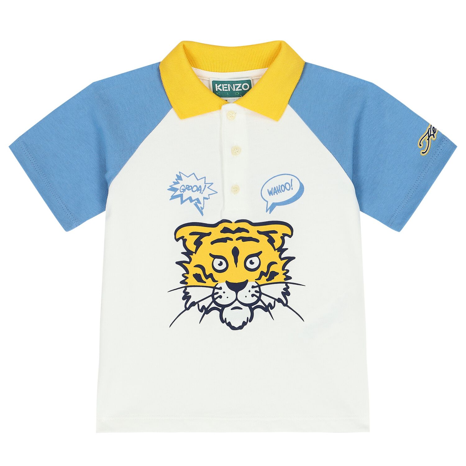 Younger Boys Ivory Tiger Logo Polo Shirt, 1, hi-res