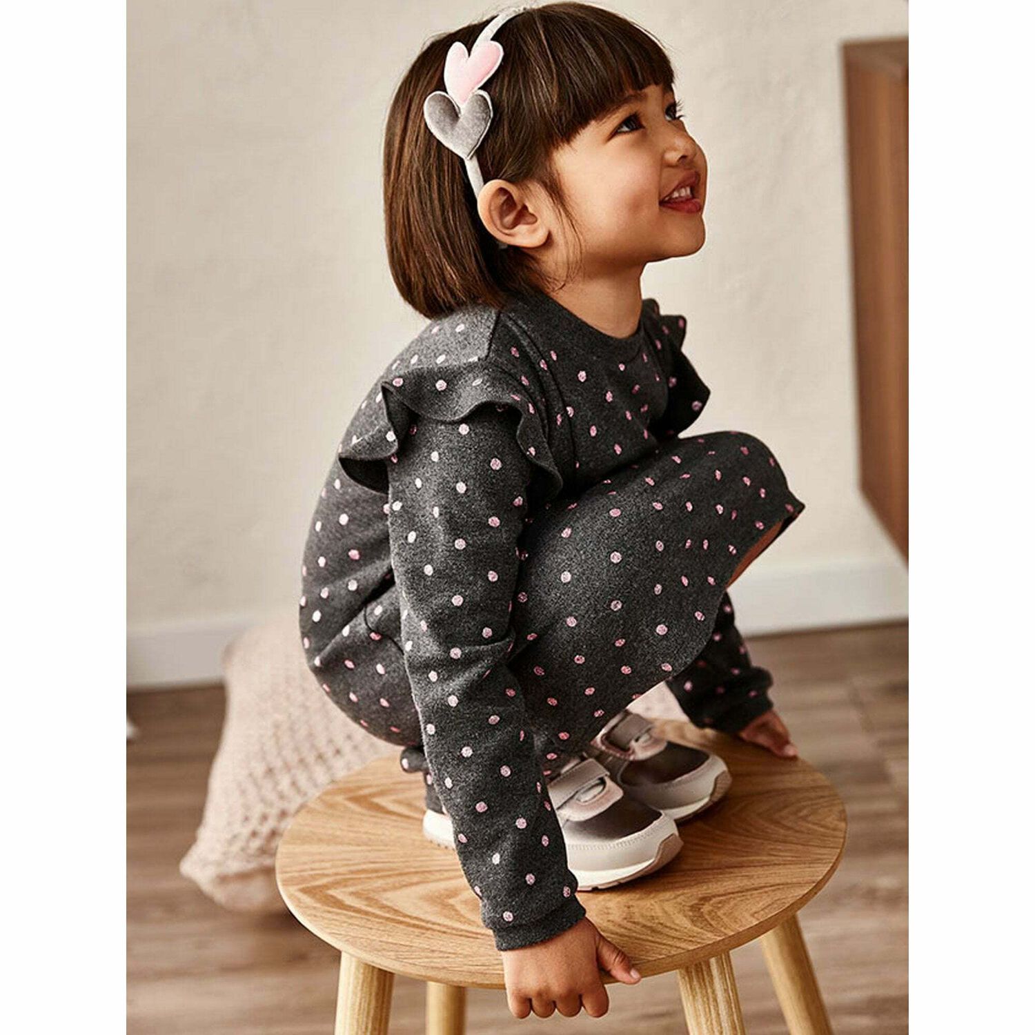 Girls Grey & Pink Polka Dot Dress, 1, hi-res image number null