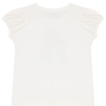 Girls White Puff-Sleeve T-Shirt
