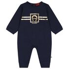 Baby Boys Navy Blue & Gold Logo Romper, 2, hi-res