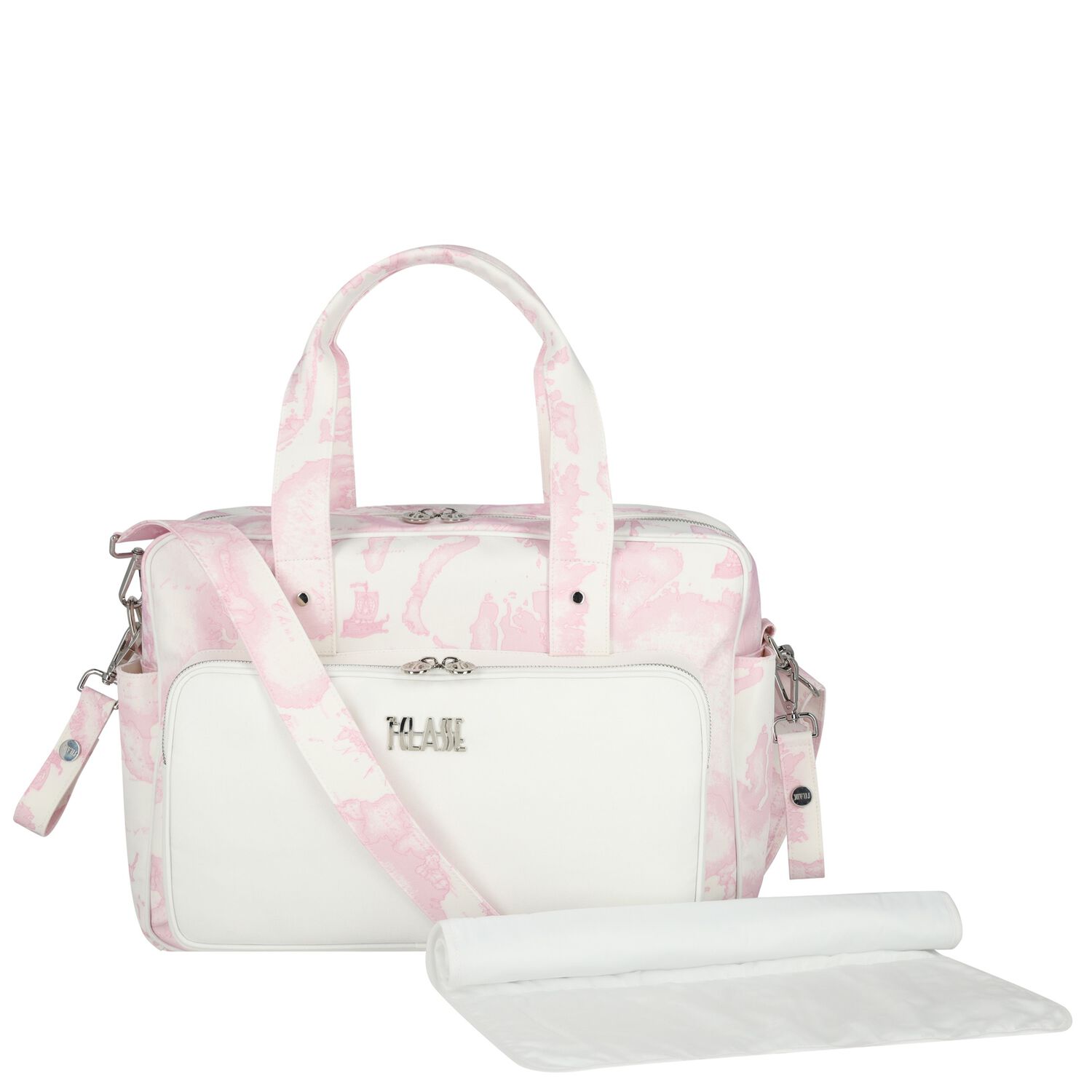 Baby Girls White & Pink Geo Map Changing Bag, 1, hi-res