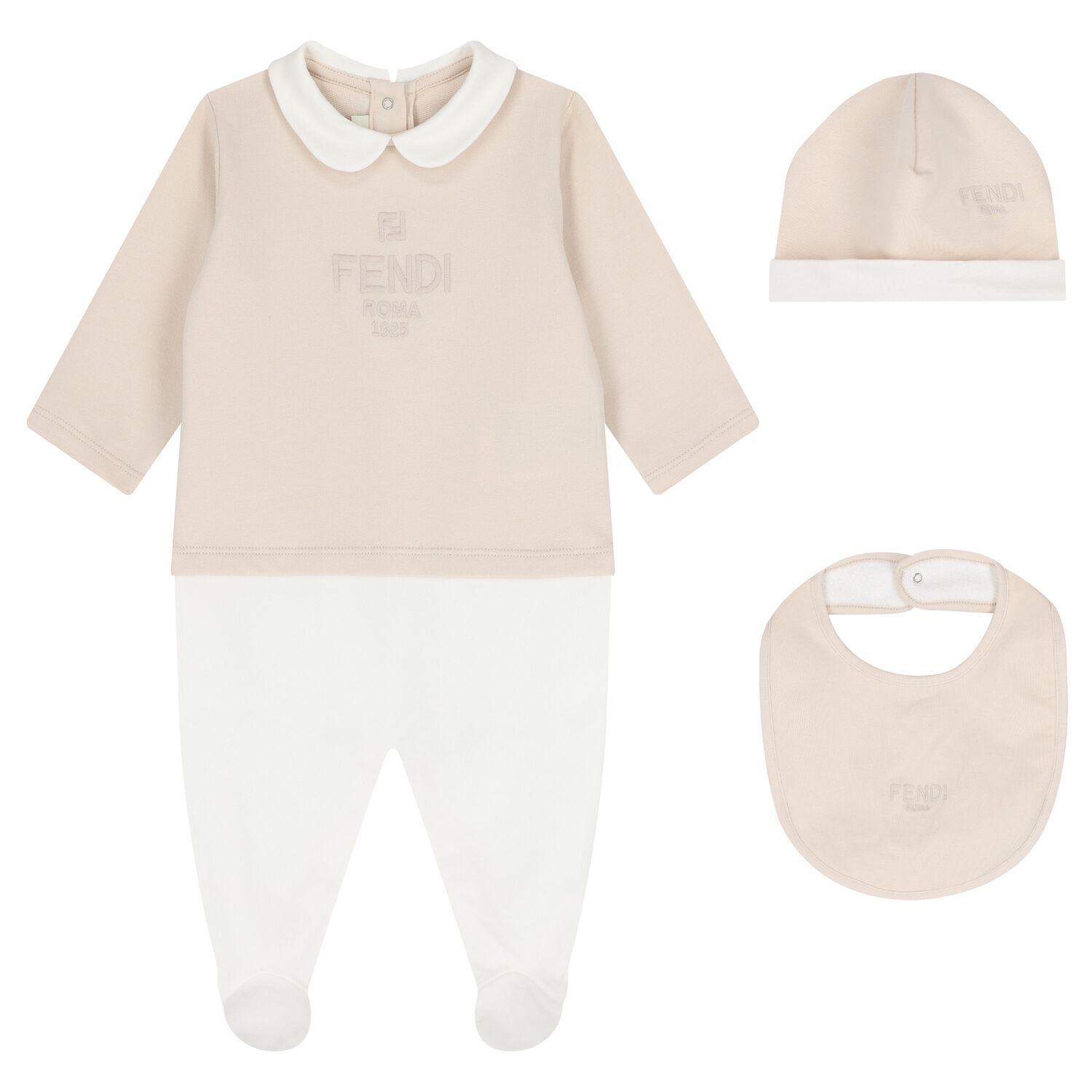 Beige & White Logo Babygrow Gift Set, 1, hi-res