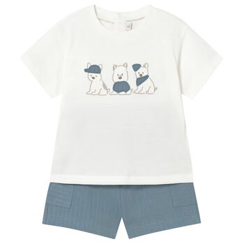 Younger Boys Ivory & Blue Shorts Set