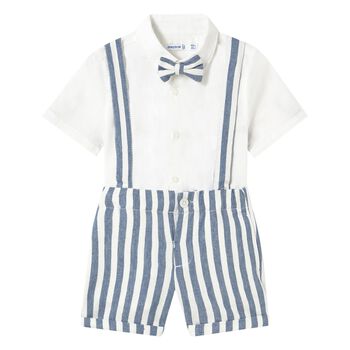Younger Boys White & Blue Shorts Set