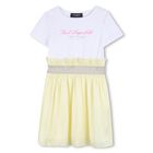 فستان بناتي باللونين الابيض و الاصفر بالشعار , 1, hi-res