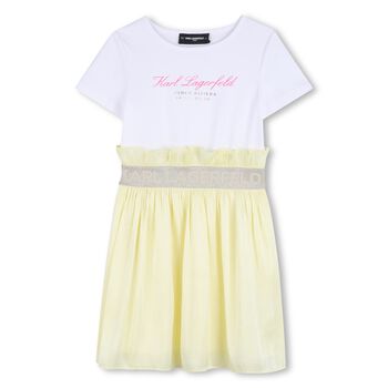 Girls White & Yellow Logo Dress