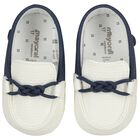 Baby Boys Ivory & Navy Blue Leather Pre Walker Moccasins, 4, hi-res