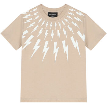 Boys Beige & White Thunderbolt T-Shirt