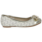 حذاء بنات باليرينا بالشعار باللون الذهبى, 1, hi-res