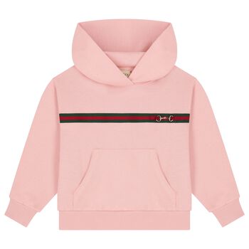 Girls Pink Web Striped Hooded Top