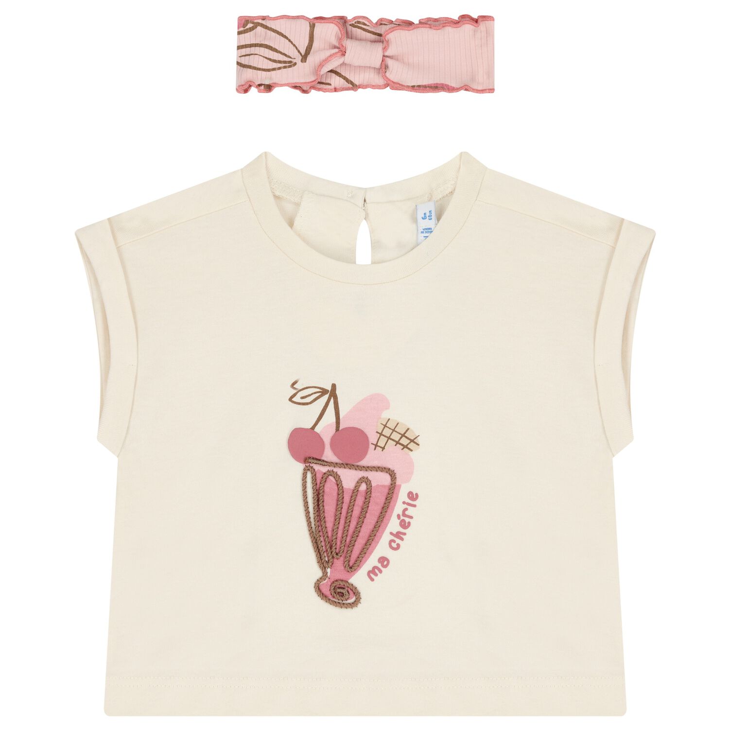 Younger Girls Ivory & Pink Cherry T-Shirt Set, 1, hi-res