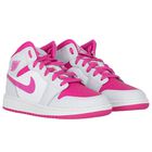 Girls White, Grey & Pink Air Jordan 1 Mid Trainers, 1, hi-res