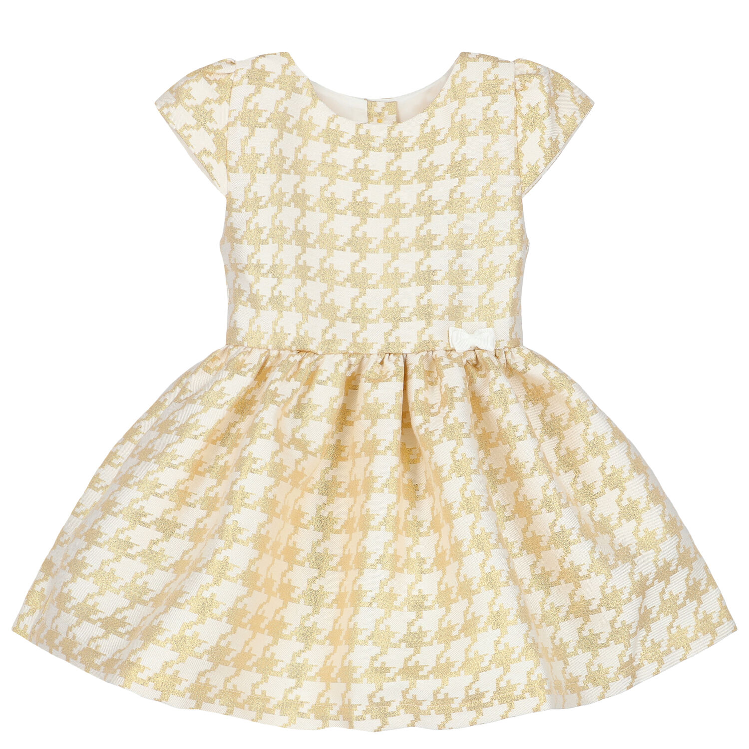 Baby Girls White & Gold Houndstooth Dress, 1, hi-res image number null