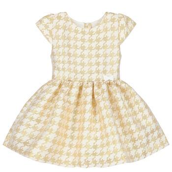 Baby Girls White & Gold Houndstooth Dress