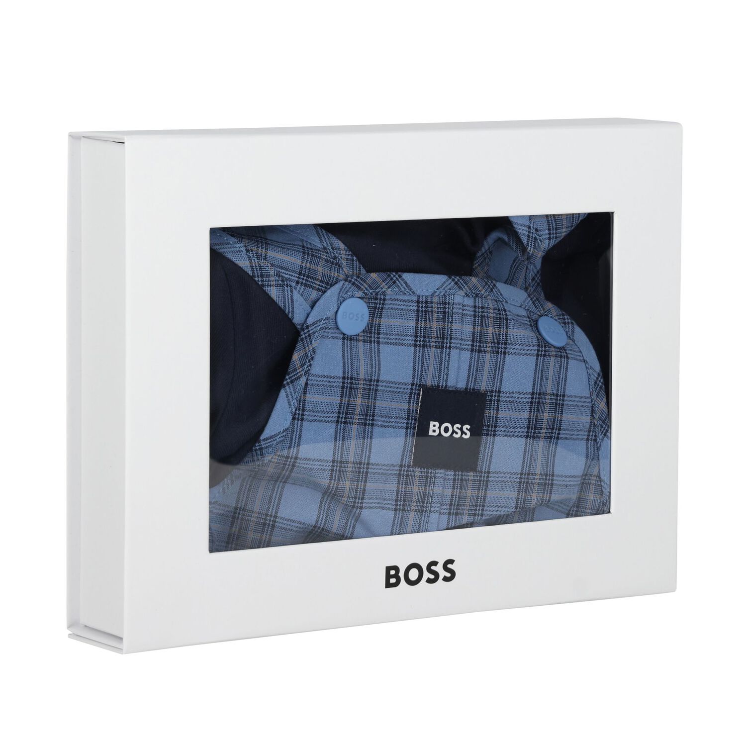 Baby Boys Blue & Navy Blue Dungaree Gift Set, 1, hi-res
