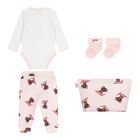 Baby Girls Pink & White Teddy Bear Logo Bodysuit Set, 1, hi-res