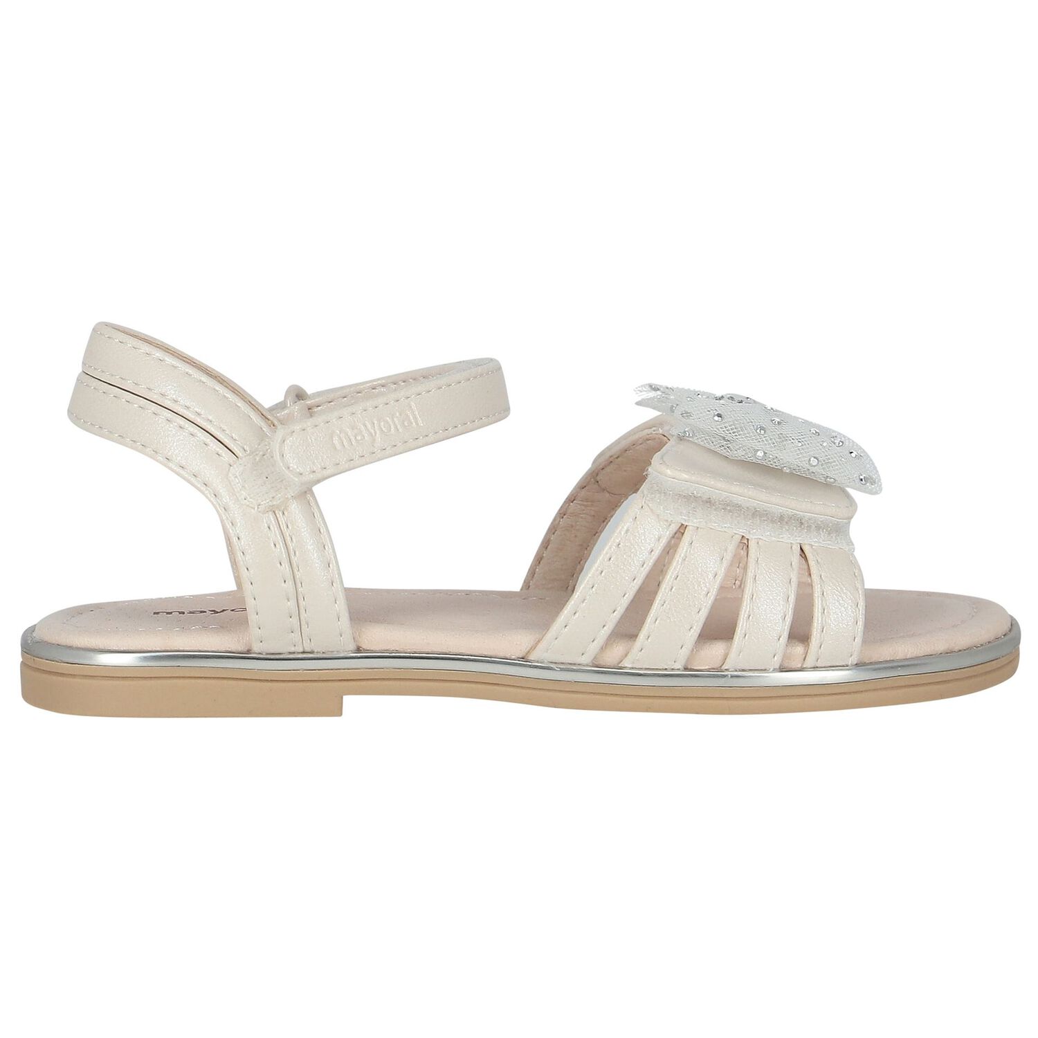 Girls Ivory Embellished Bow Sandals, 2, hi-res image number null