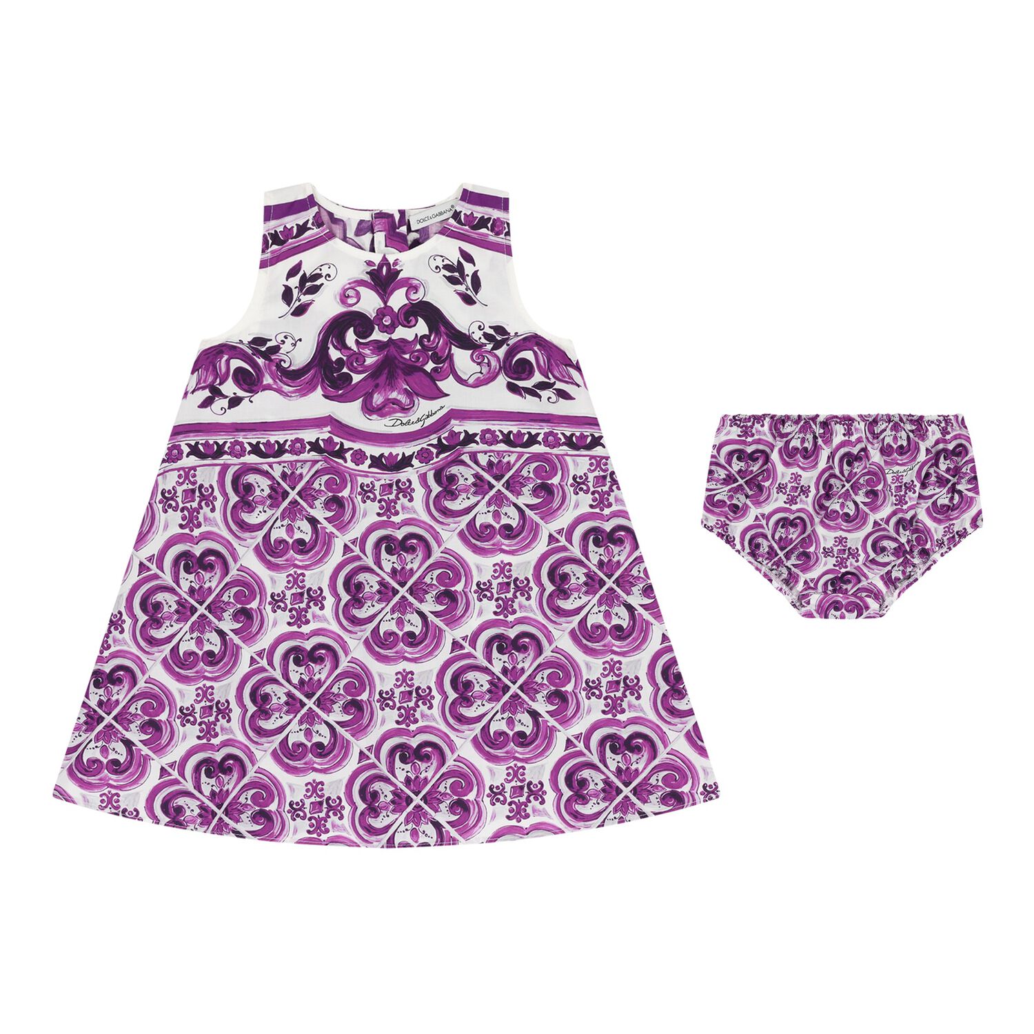 Baby Girls White & Purple Majolica Dress Set, 1, hi-res image number null