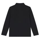 Boys Black Logo Long Sleeve Polo Shirt, 1, hi-res
