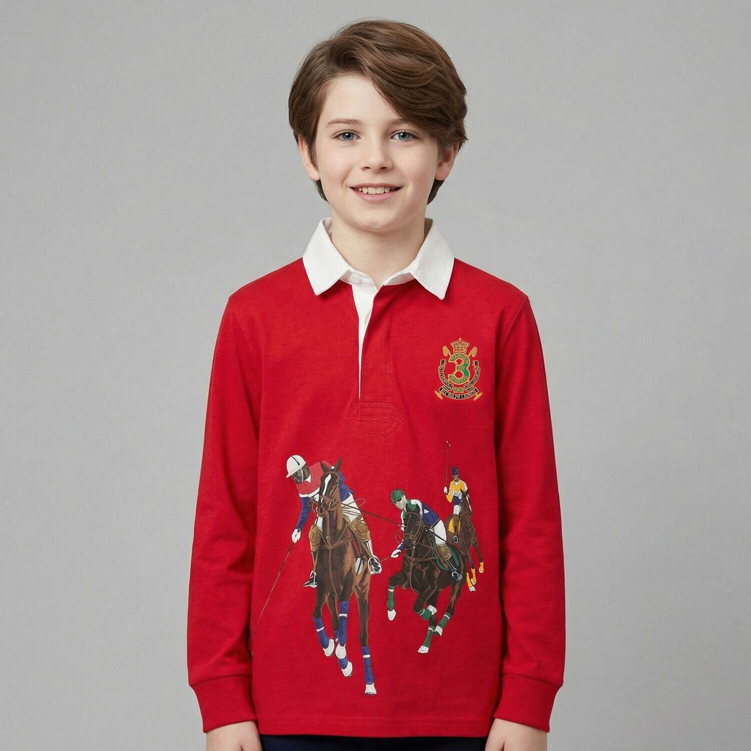 Boys Red Polo Player Polo Shirt , 1, hi-res