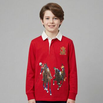 قميص بولو للأولاد باللون الأحمر 