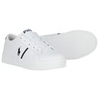 Boys White & Navy Blue Logo Trainers, 1, hi-res