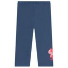 Girls Blue Flower Leggings, 1, hi-res