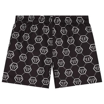 Boys Black Monogram Logo Swim Shorts