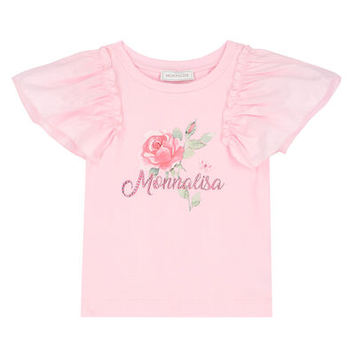 Girls Pink Cotton & Tulle Top