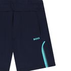Boys Navy Blue Logo Shorts, 1, hi-res