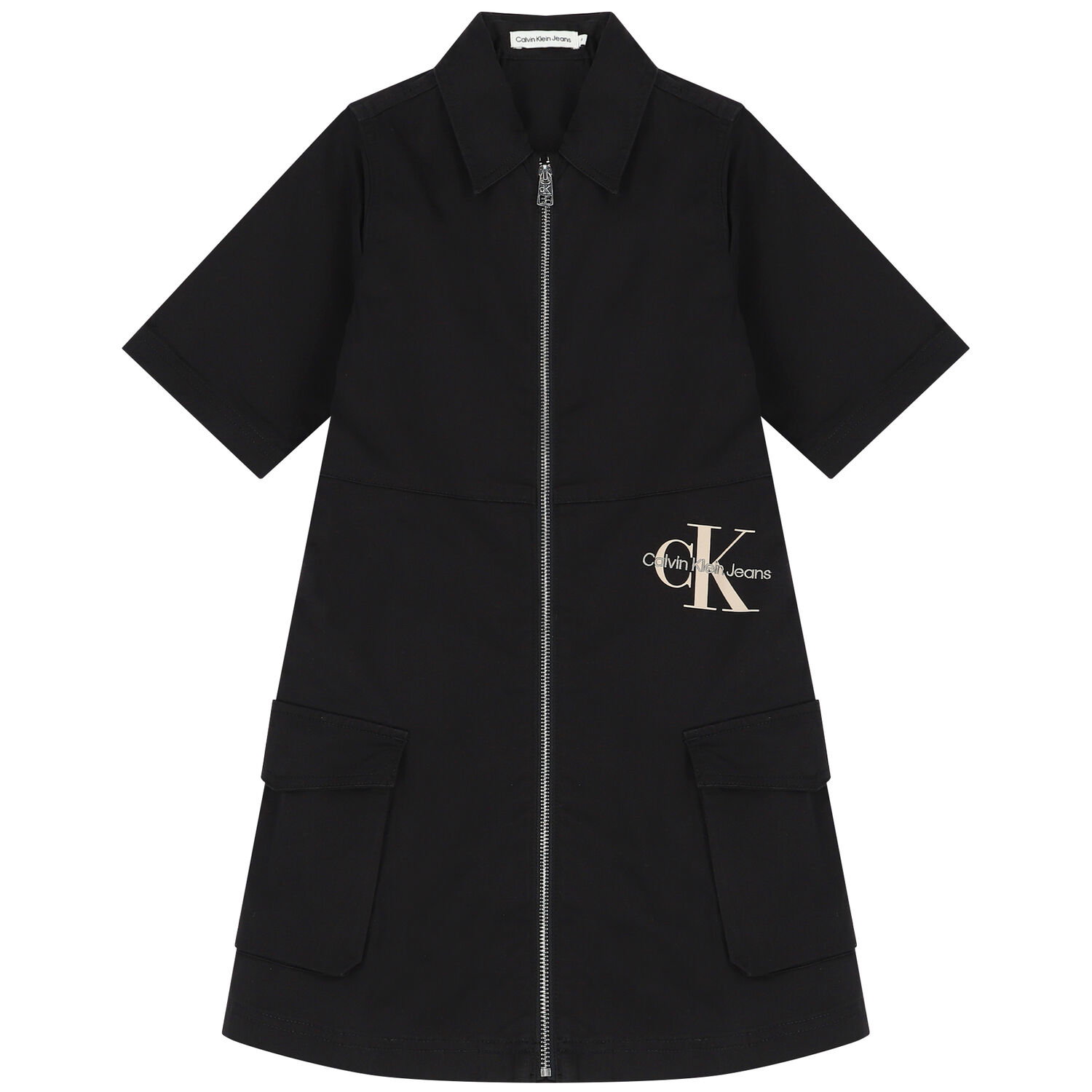 Girls Black Logo Zip-Up Dress, 1, hi-res image number null