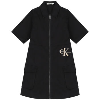 Girls Black Logo Zip-Up Dress