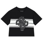 Girls Black Embellished Logo T-Shirt, 2, hi-res