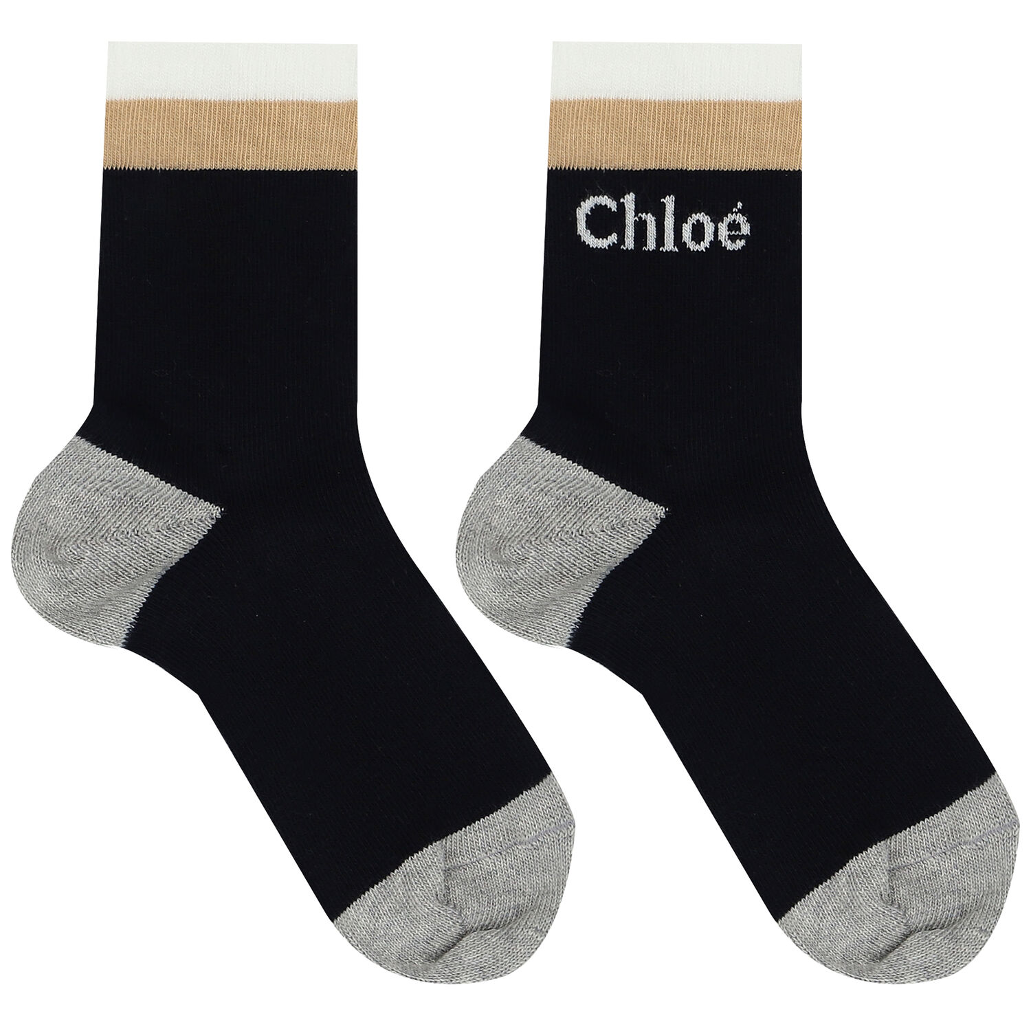 Girls Navy Blue Logo Socks, 1, hi-res