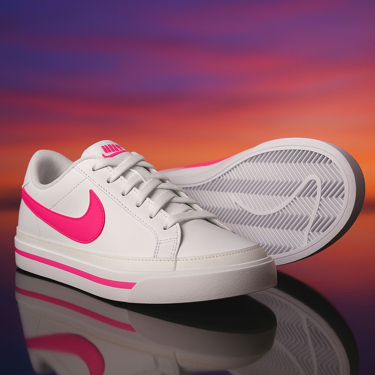 Girls White & Pink Court Legacy Trainers, 2, hi-res