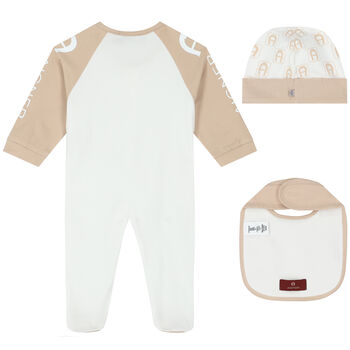 Baby Boys Beige & White Logo Babygrow Set