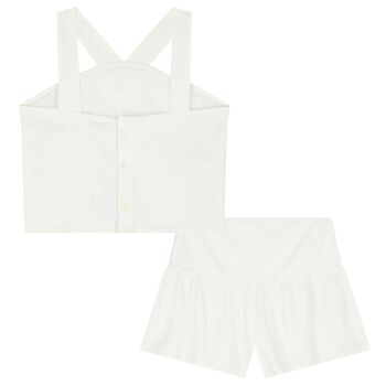 Girls White Flower Shorts Set