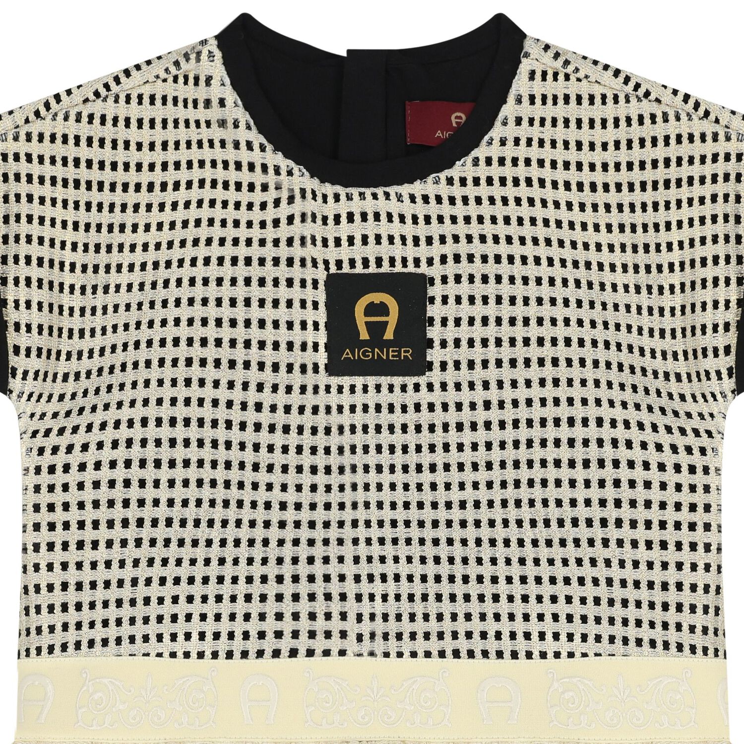 فستان للبنات باللون أسود وذهبي بشعار, 2, hi-res