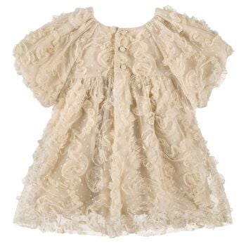 Girls Gold Bow Ruffled Tulle Dress