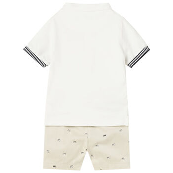 Younger Boys White & Beige Polo & Shorts Set