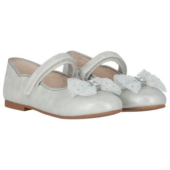 Girls Silver Bow Shoes