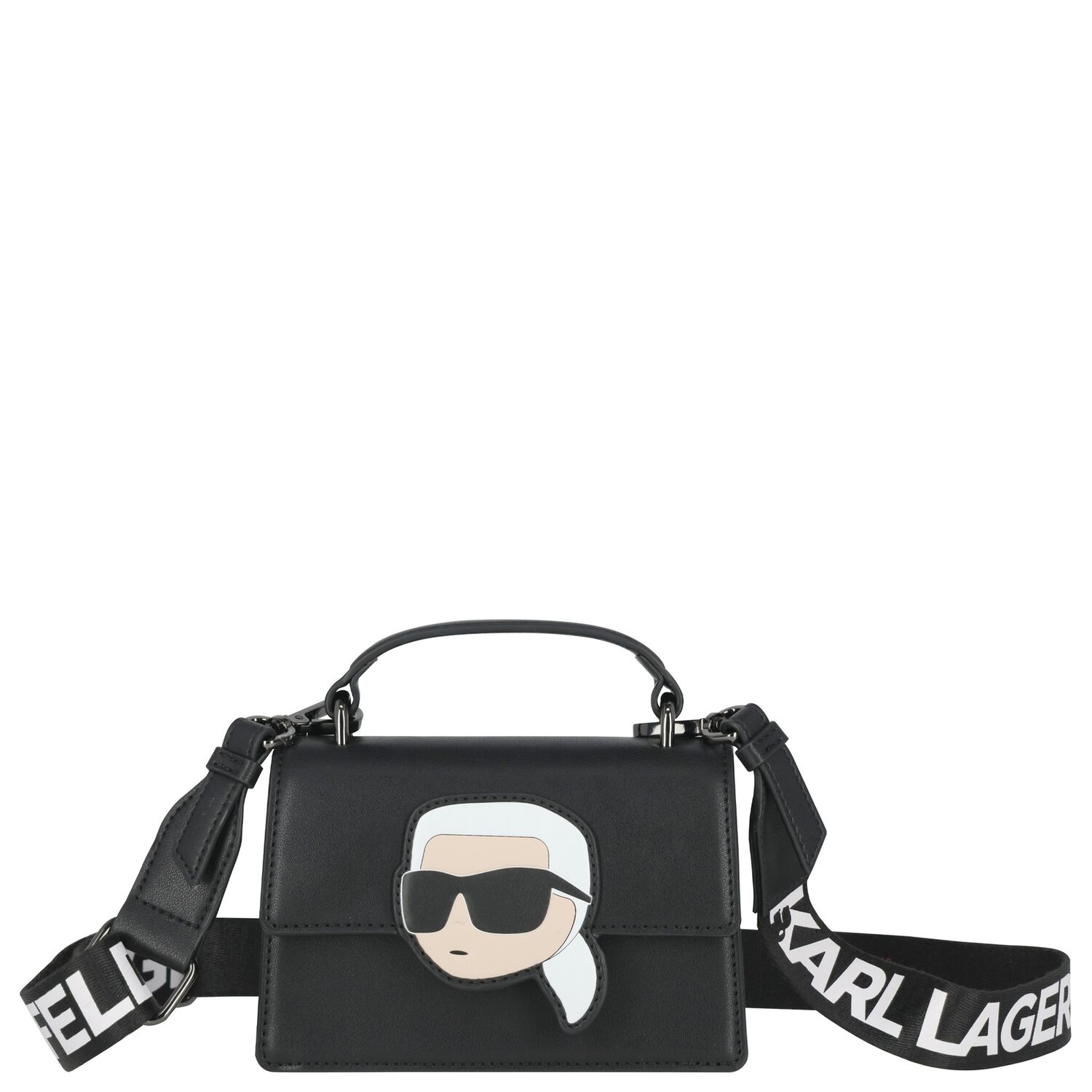 Girls Black Ikonik Karl Handbag, 1, hi-res