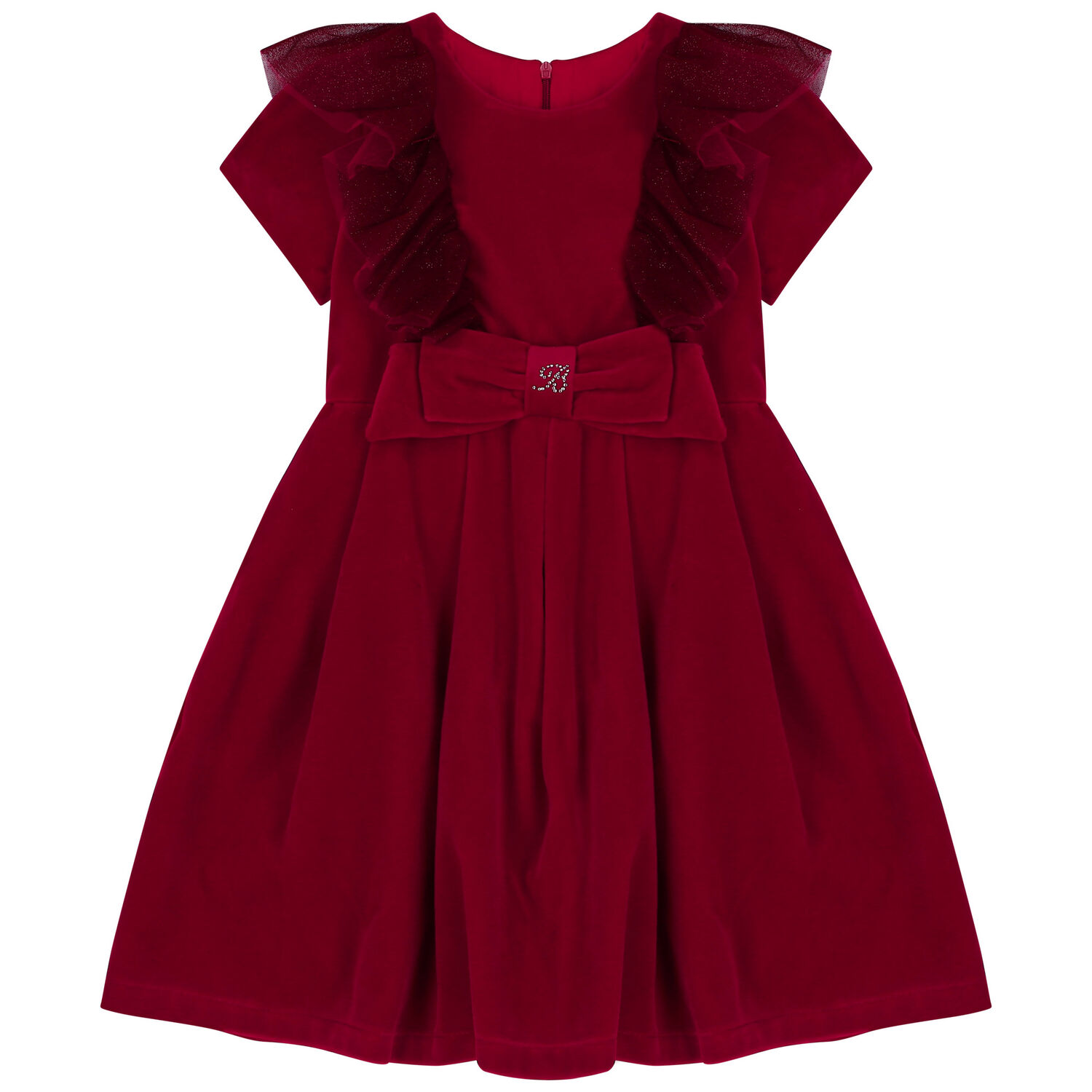 Girls Red Velvet Bow Dress, 1, hi-res