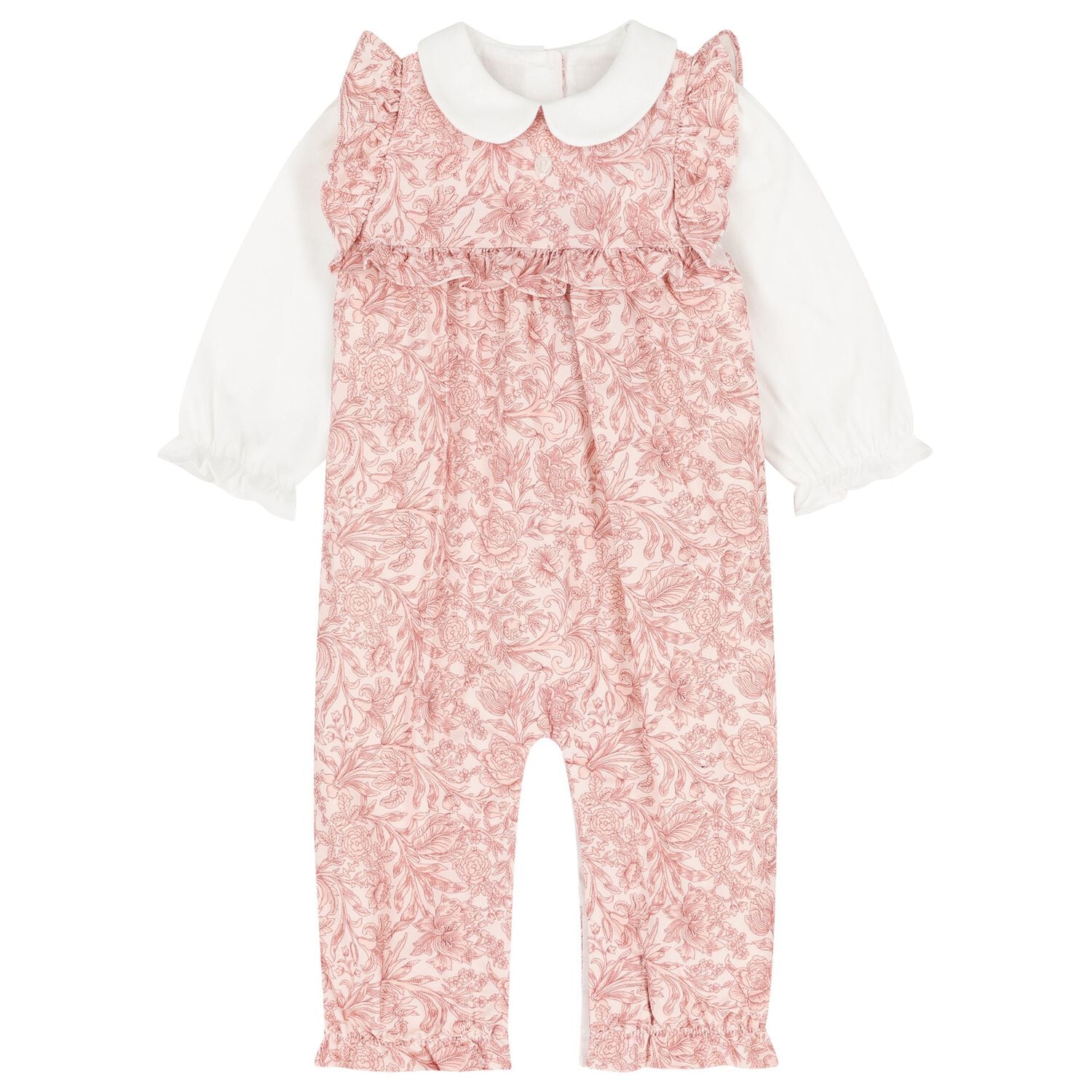 Baby Girls Pink & White Liberty Romper, 1, hi-res