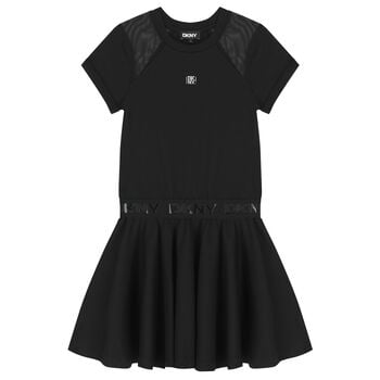 Girls Mini Me Black Scuba & Mesh Logo Dress