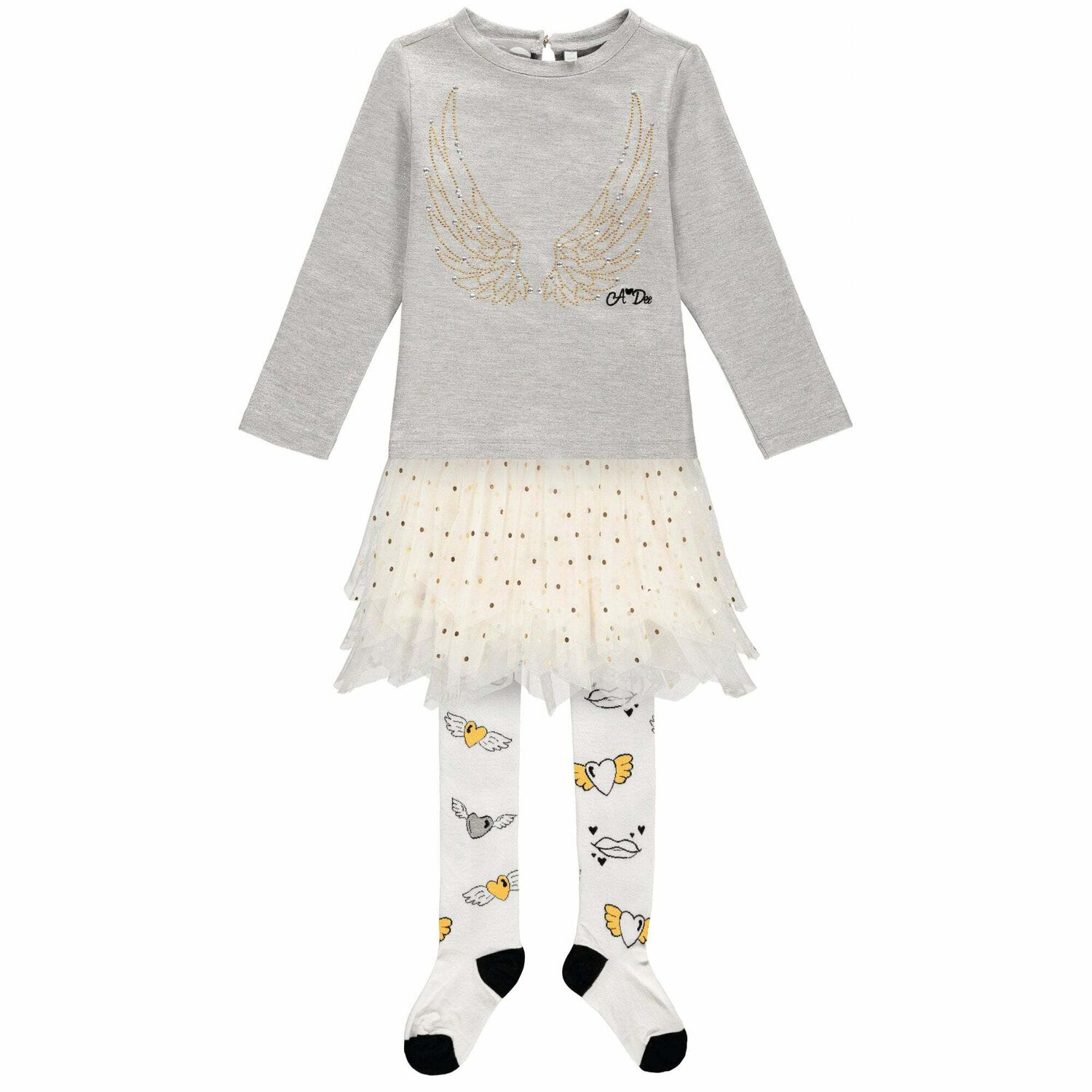 Girls Silver & White Two-Piece Dress, 1, hi-res